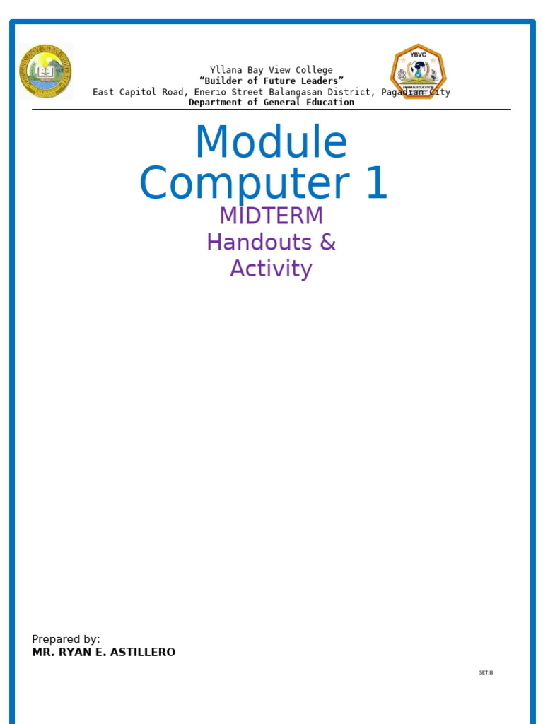 YBVC Computer Module Midterm Guide | PDF | Control Key | Computer Keyboard