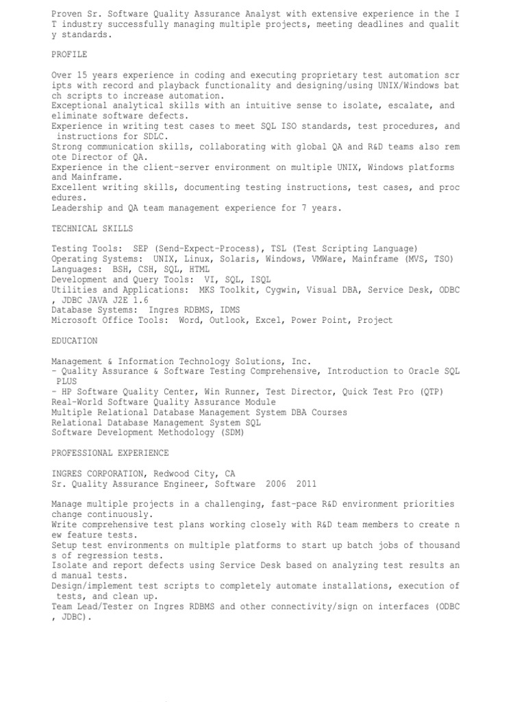 Software Quality Assurance Engineer | PDF | Quality Assurance | Sql