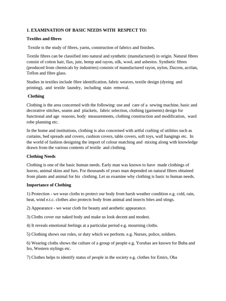 Basic Needs: Textiles, Clothing, Shelter | PDF | Textiles | Yarn