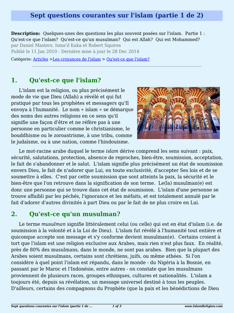 Seven Common Questions About Islam Part 1 of 2 1562 FR | PDF | Allah | Dieu
