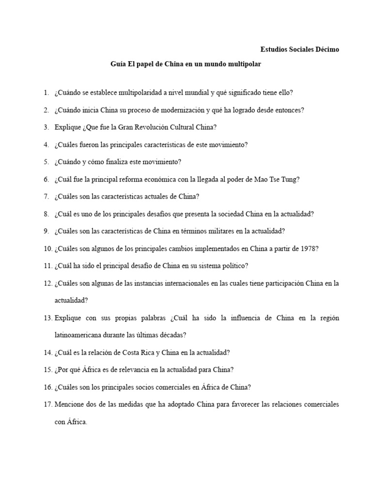 Guía El Papel de China en Un Mundo Multipolar | PDF