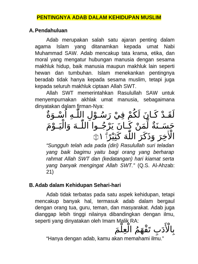 Pentingnya Adab dalam Kehidupan Muslim | PDF