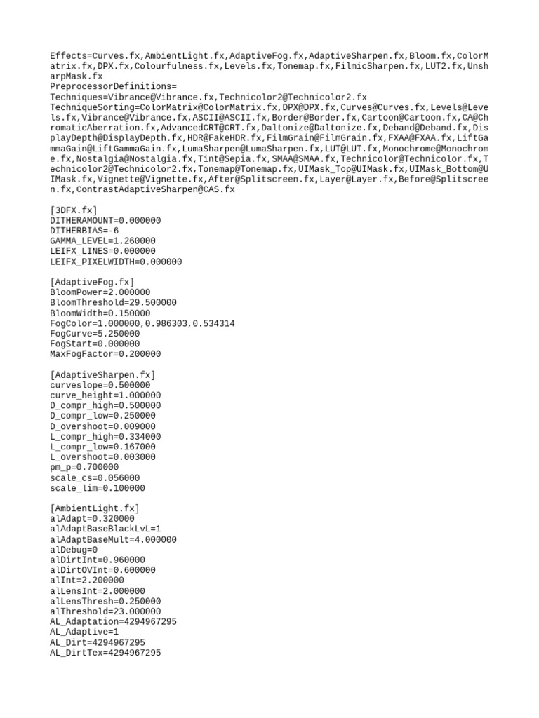 DBD Reshade Preset Configuration | PDF