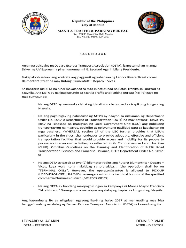 MTPB Kasunduan 2019 | PDF