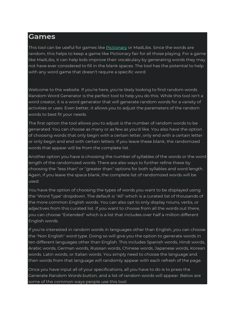 Word Game | PDF | English Language | Word