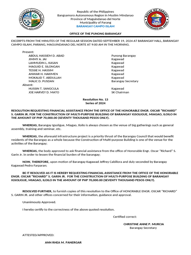 Resolution for Multi-Purpose Building Funding | PDF | Philippines