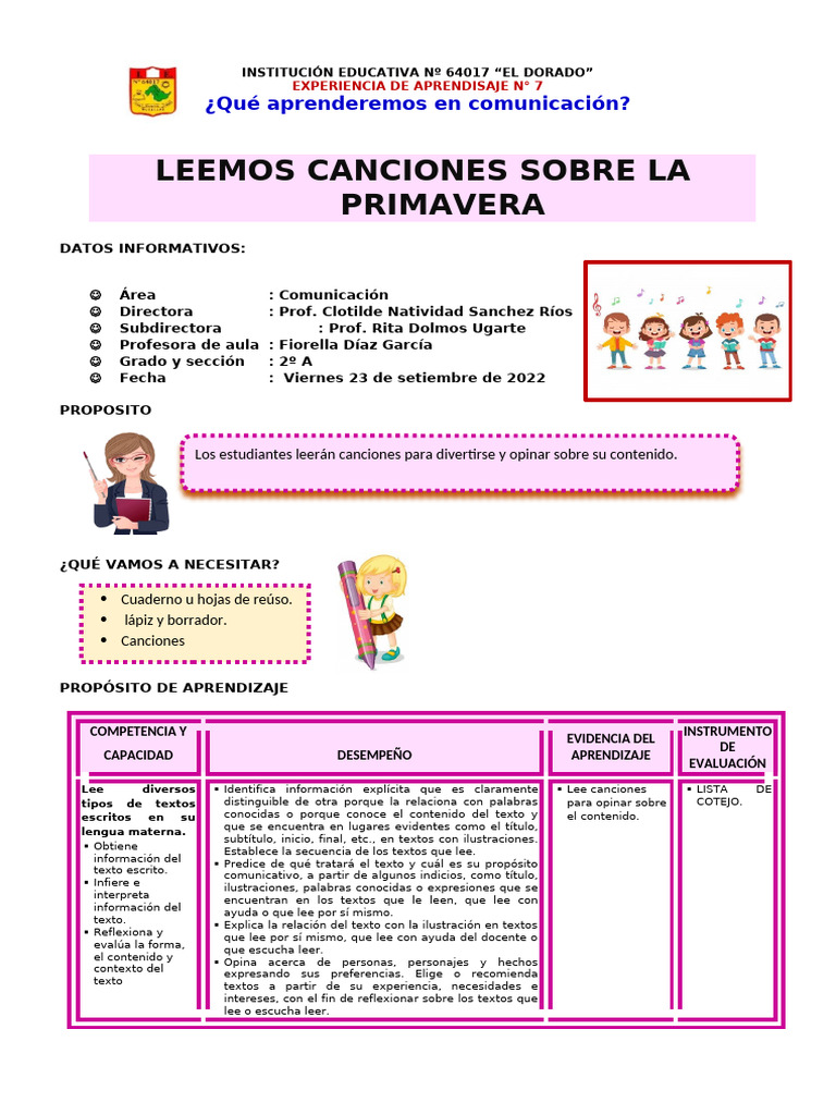 Leemos Canciones Sobre La Primavera | PDF | Modificación de ...