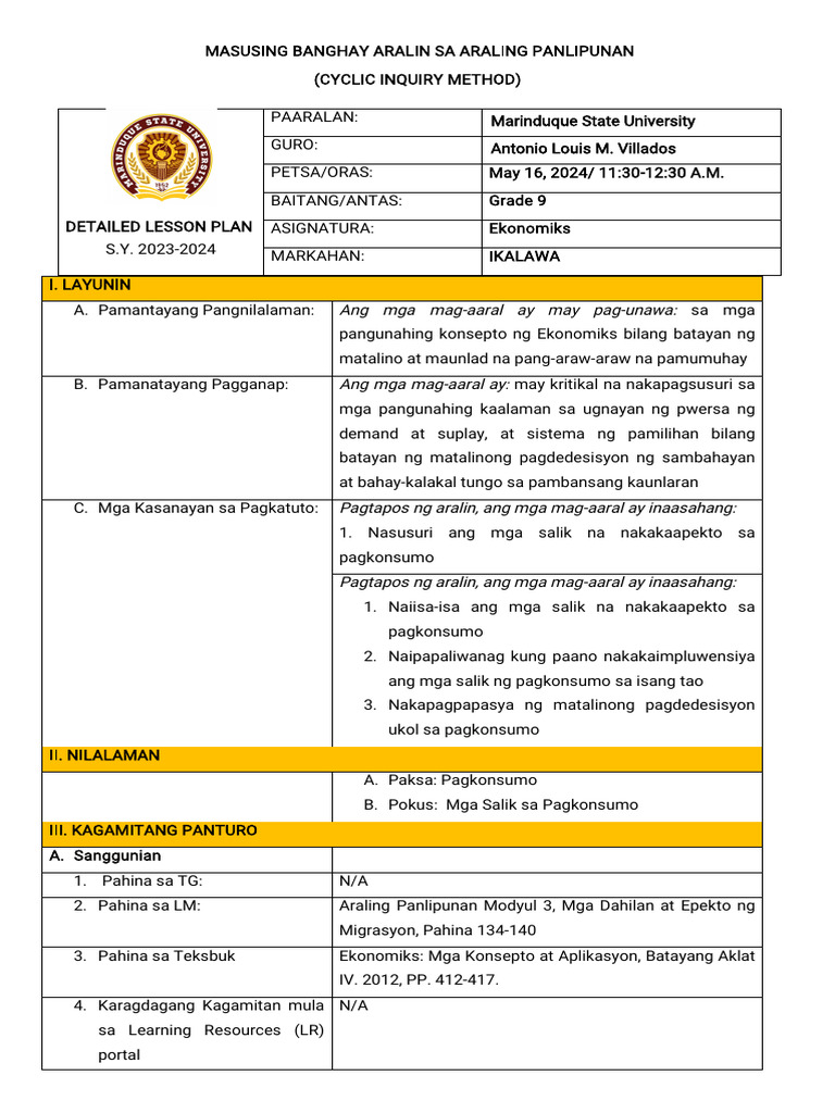 Revised Final Lesson Plan For Demo Pdf