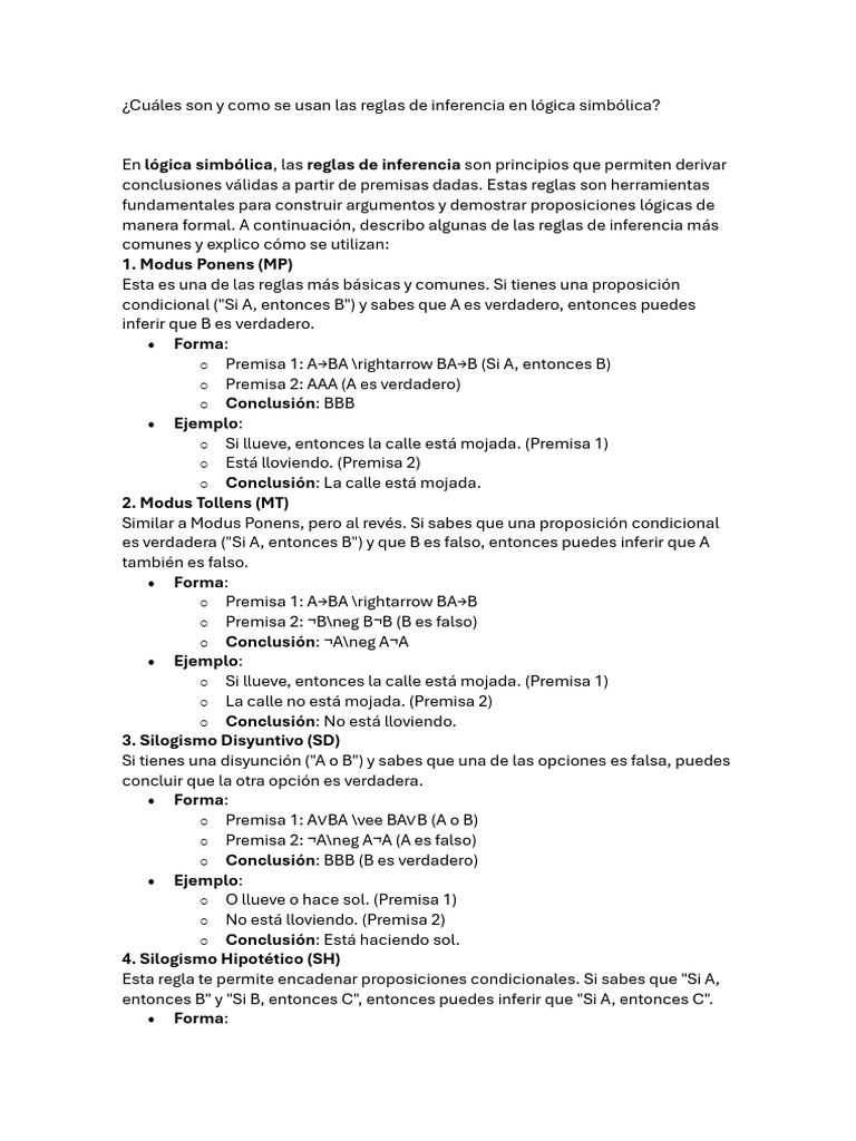 Reglas de Inferencia en Lógica Simbólica | PDF | Inferencia | Sintaxis ...