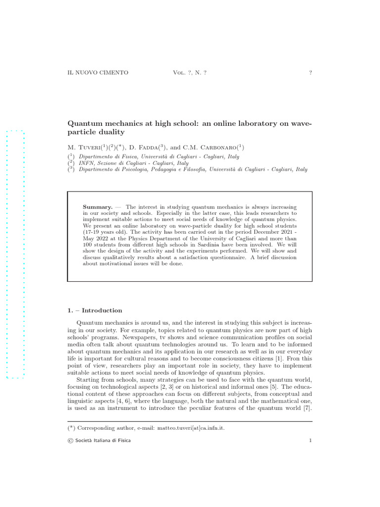 Online High School Quantum Lab: Wave-Particle Duality | PDF ...