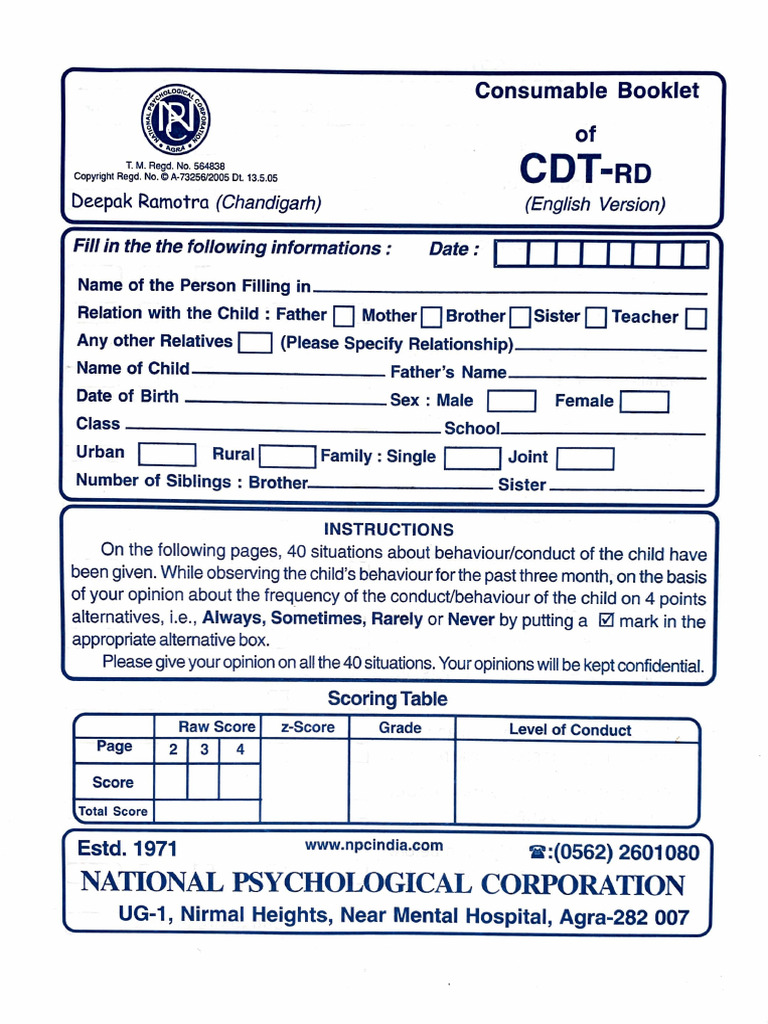 Conduct Disorder Questionnaire | PDF | Psychological Concepts | Psychology