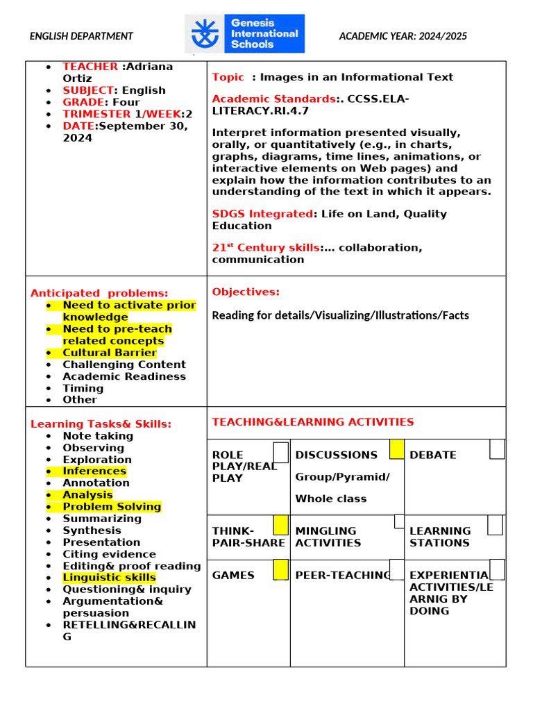 Informational Text Lesson Plan | PDF | Reading Comprehension | Learning