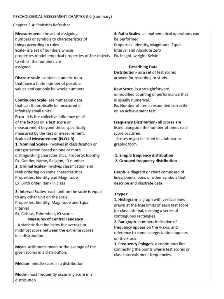 PSYCHOLOGICAL ASSESSMENT CHAPTER 3-6 (Summary) 1 | PDF | Level Of ...