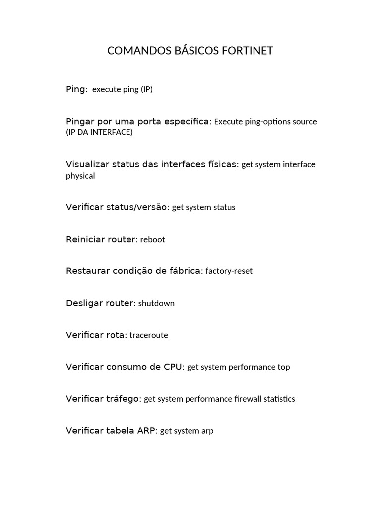 Comandos Básicos Fortinet FGT30E | PDF