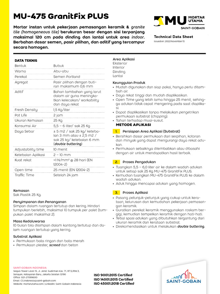 Kegunaan MU-475 GranitFix PLUS | PDF