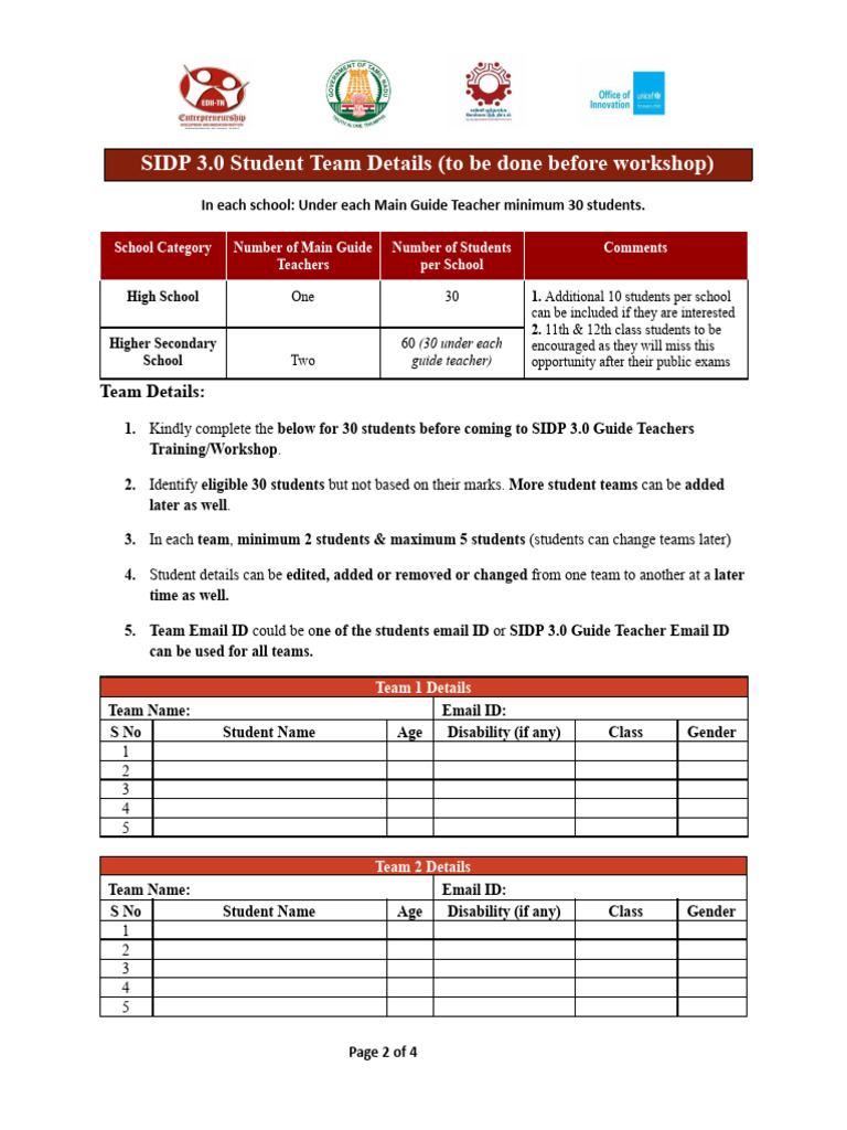 SIDP 3.0 Student Team Registration | PDF | Disability