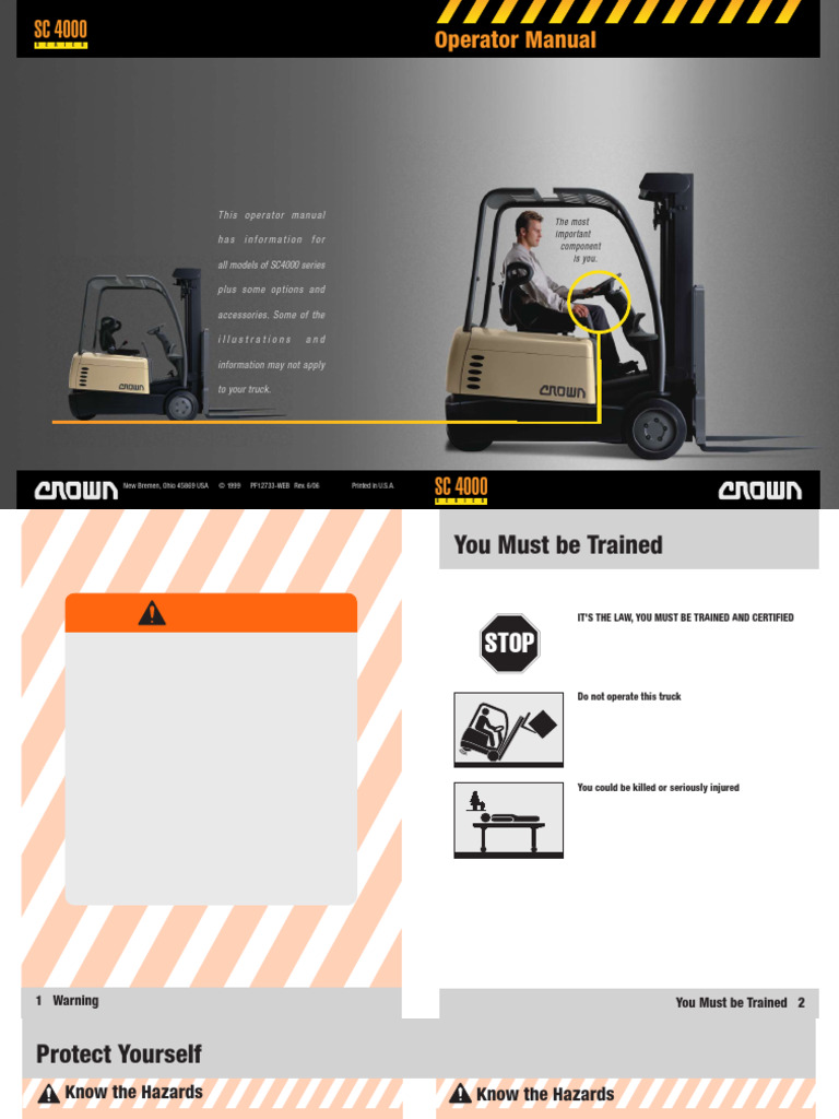 Crown Counterbalance Trucks SC4000 Operator Manual - Compressed | PDF | Forklift | Truck