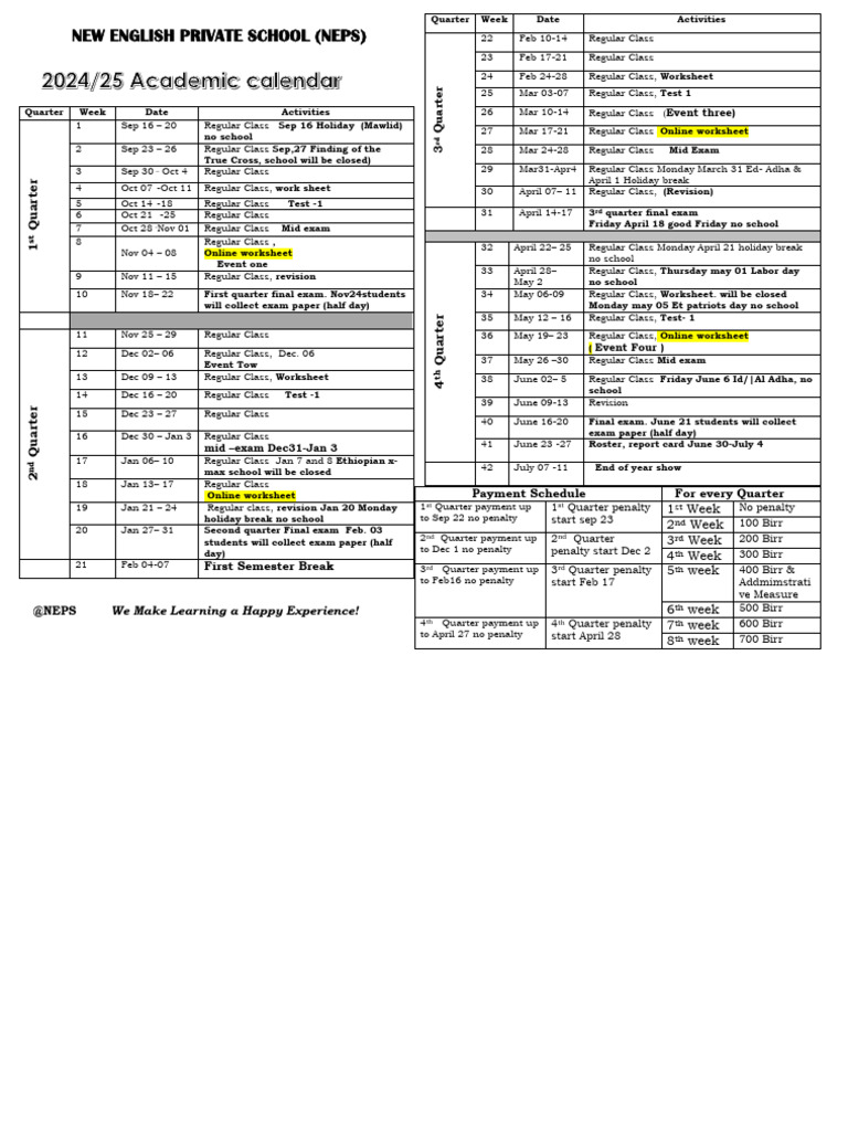 Final School Calendar 2024 &25 Academic - Out | PDF