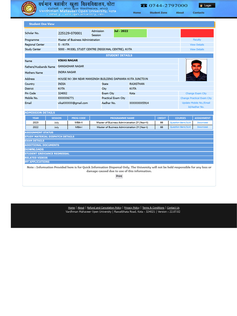 Students One View, VMOU | PDF
