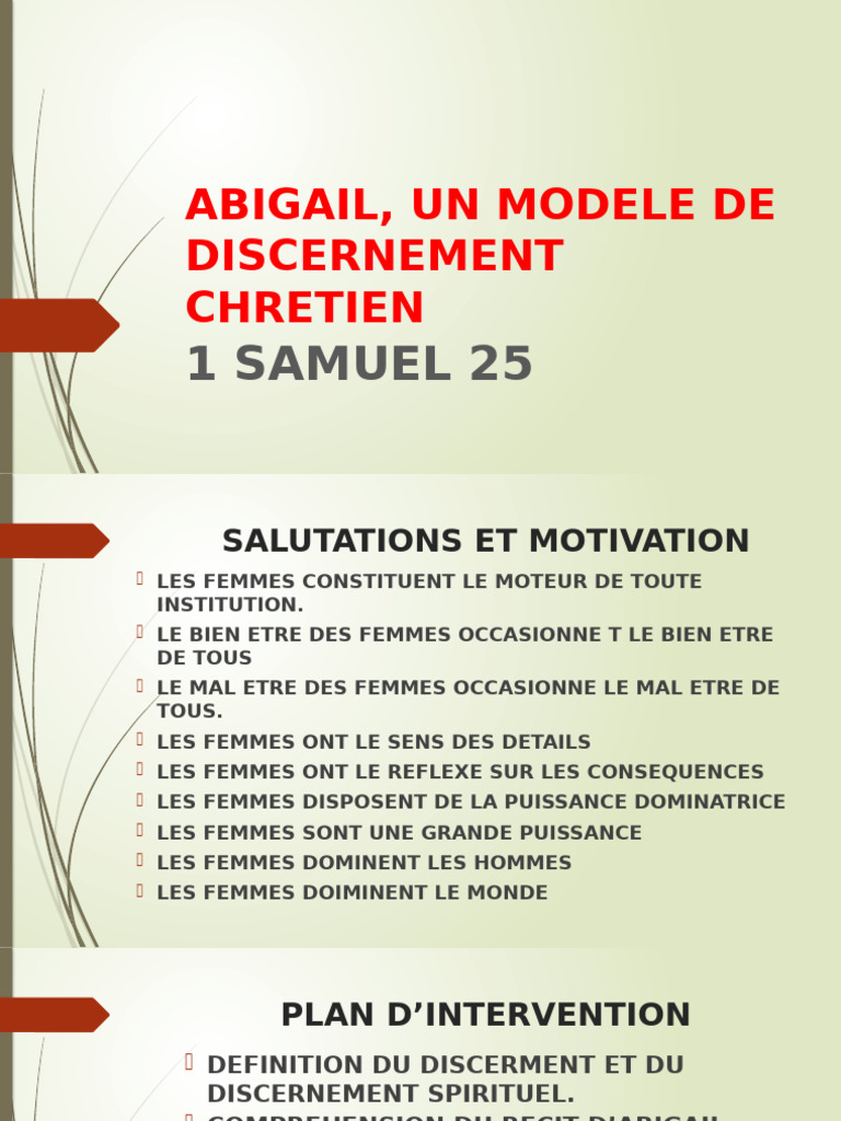 Abigail : Modèle de Discernement Chrétien | PDF | David | Raison