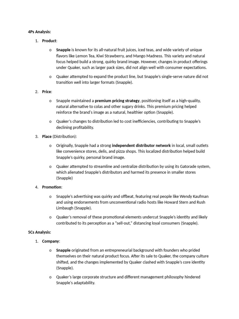 Snapple Analysis | PDF | Brand | Business Economics