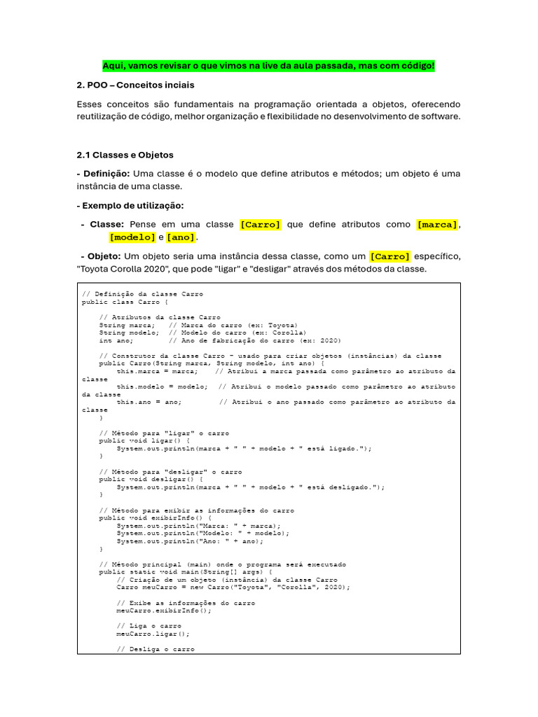 POO: Classes, Objetos e Interfaces | PDF | Classe (programação de ...