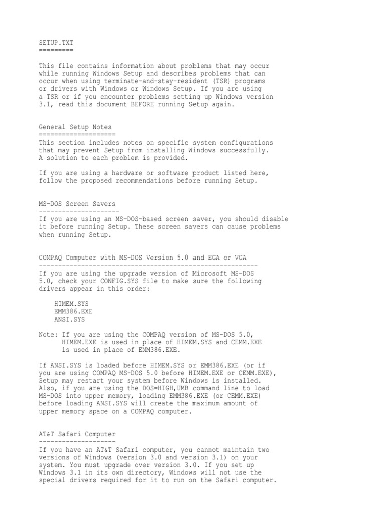 Windows 3.1 Setup Troubleshooting Guide | PDF | Command Line Interface ...