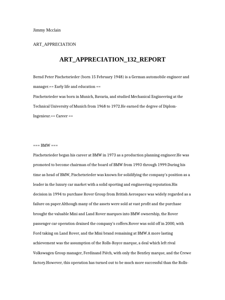 Art Appreciation 132 Report | PDF | Bmw | Automotive Industry