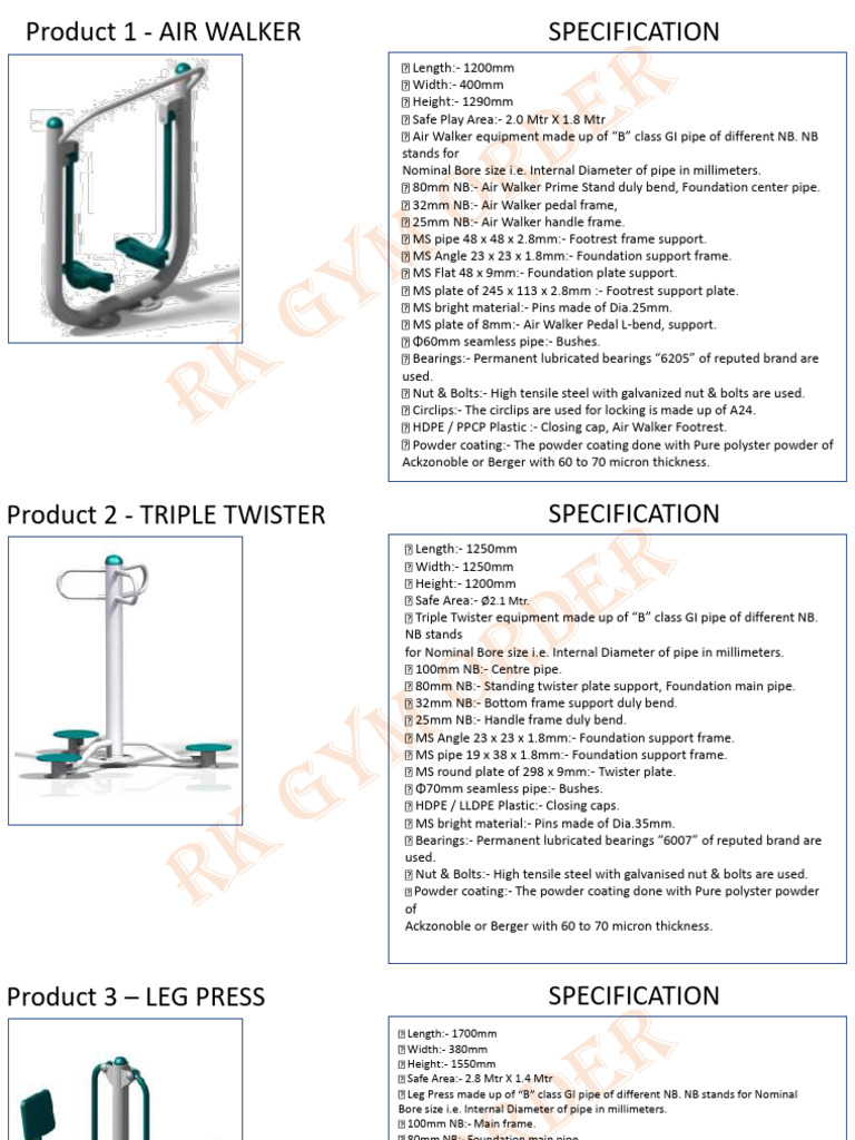 Outdoor Gym Equipment Specifications | PDF | Pipe (Fluid Conveyance ...