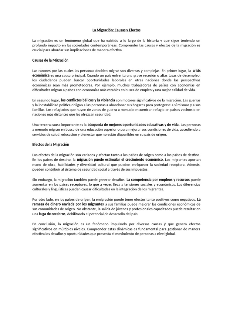 Causas y Efectos de la Migración | PDF | Migración humana | Economias