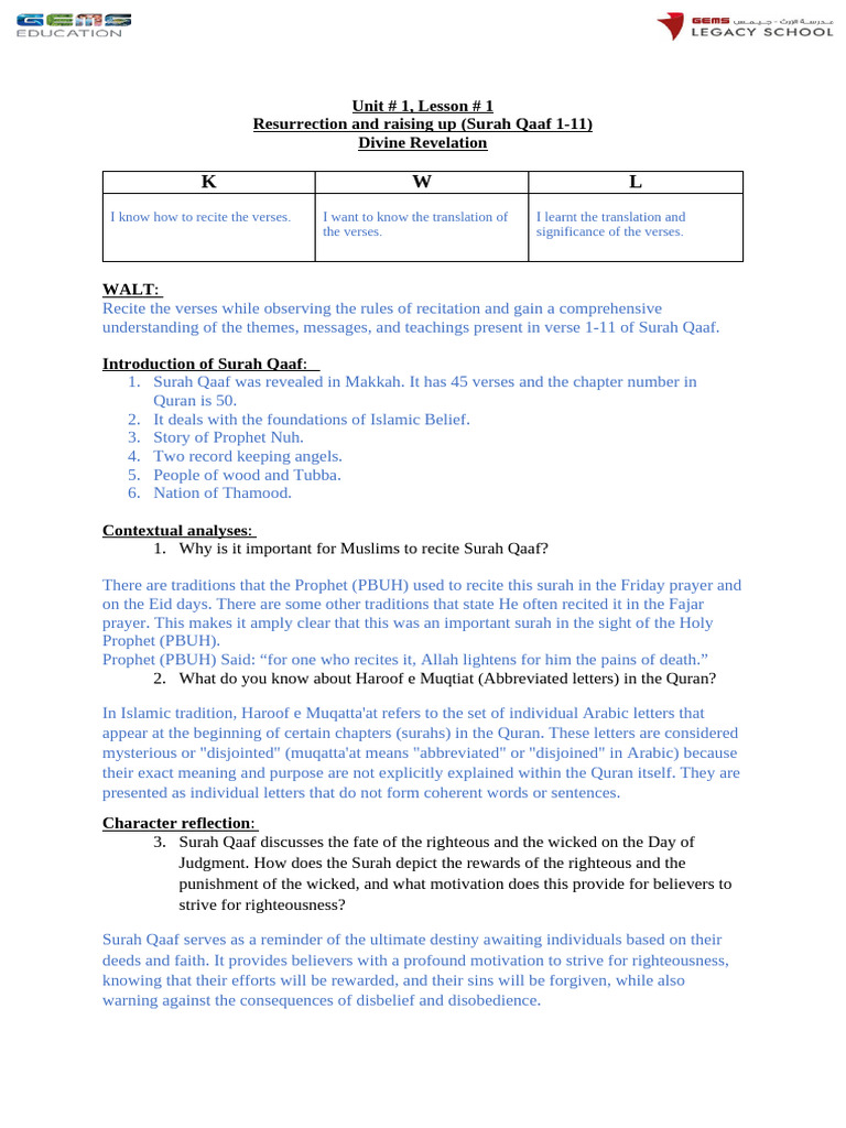 Understanding Surah Qaaf: Themes & Teachings | PDF | Surah | Quran