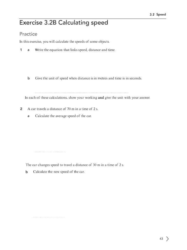 Exercise 3.2B Calculating Speed | PDF | Teaching Methods & Materials