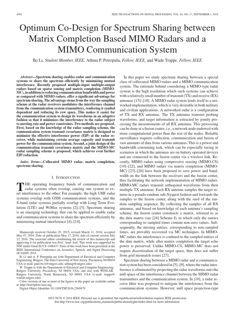 Ref 219 Optimum Co-Design For Spectrum Sharing Between Matrix ...
