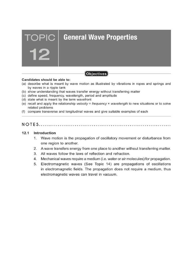 General Properties of Waves Summarised Notes | PDF