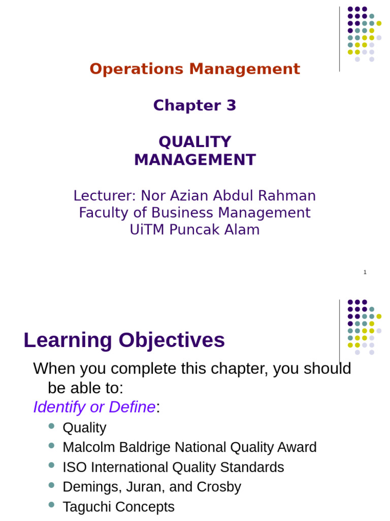 Opm 537 - c3 (Quality Management) | PDF | Lean Manufacturing | Business