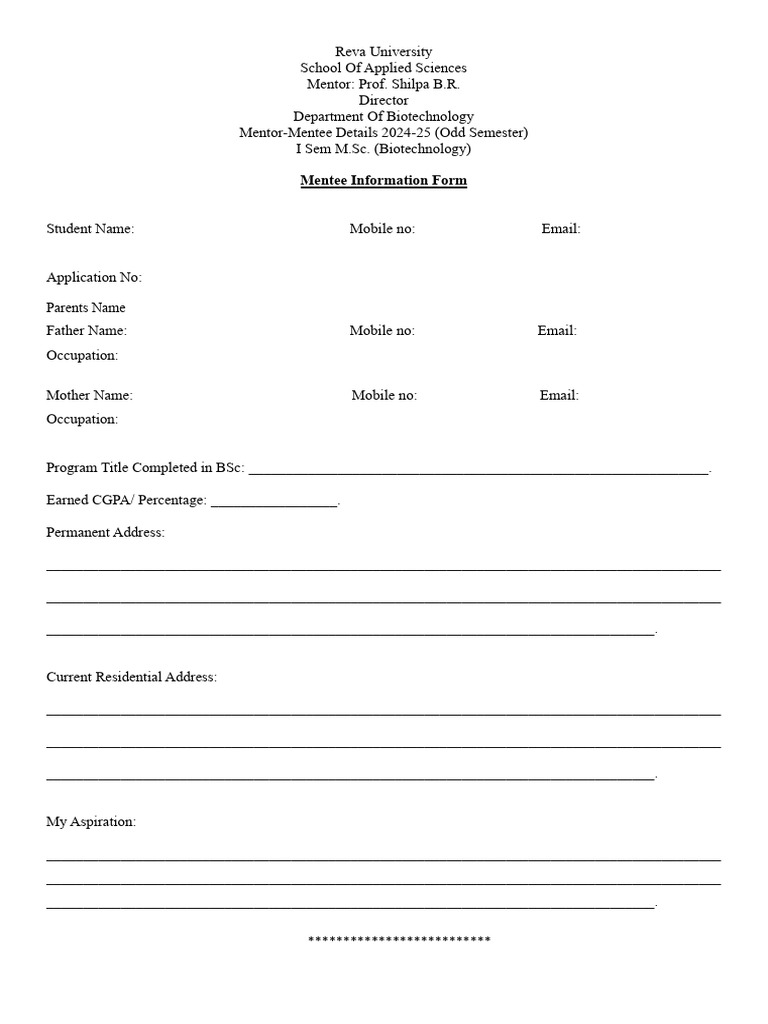 Mentee Information Form | PDF