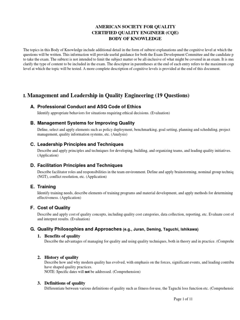 ASQ Certified Quality Engineer BOK | PDF | Regression Analysis ...