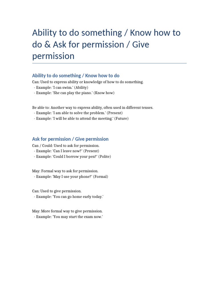 Ability and Permission Explained | PDF | Language Arts & Discipline