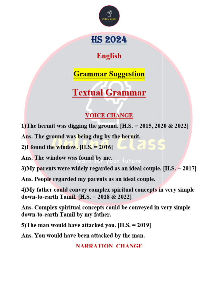 HS English Grammar Solutions 2024 | PDF | Language Arts & Discipline