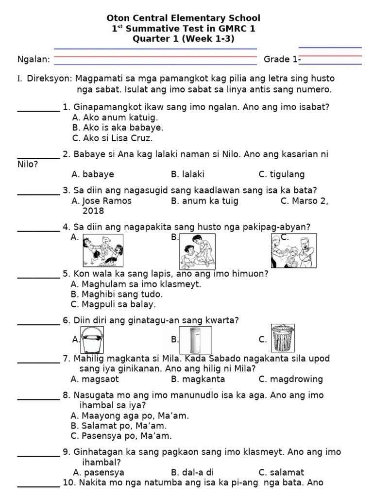 GMRC 1 1st Summative Test Q1 | PDF