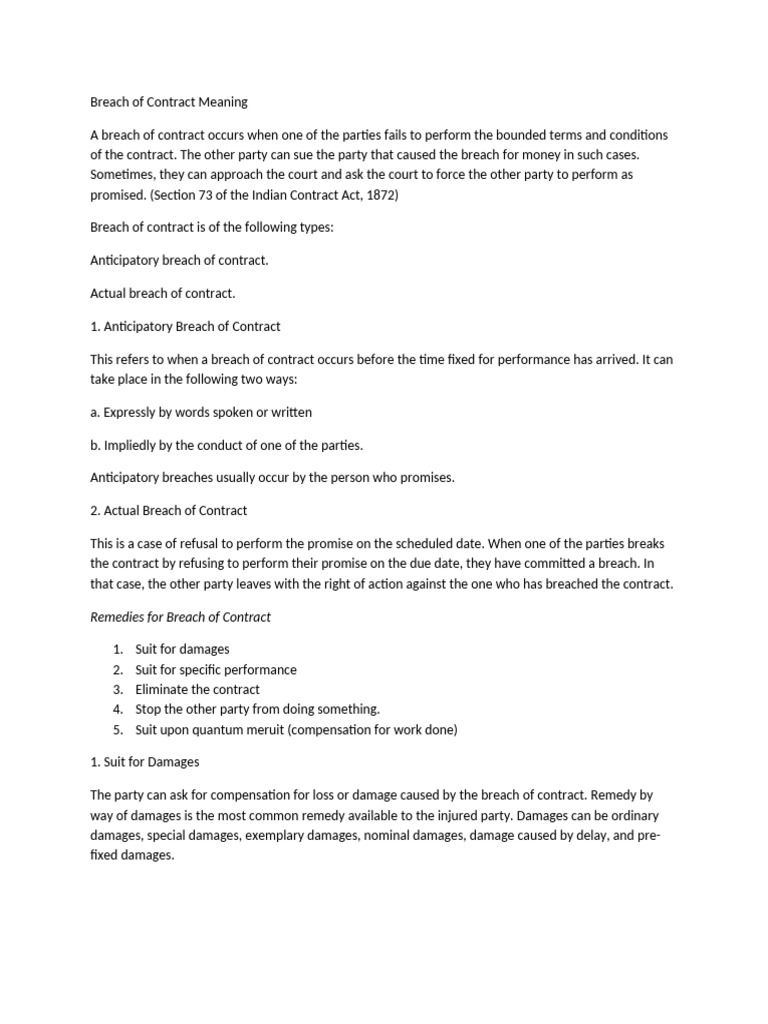Understanding Breach of Contract Types | PDF | Breach Of Contract | Damages