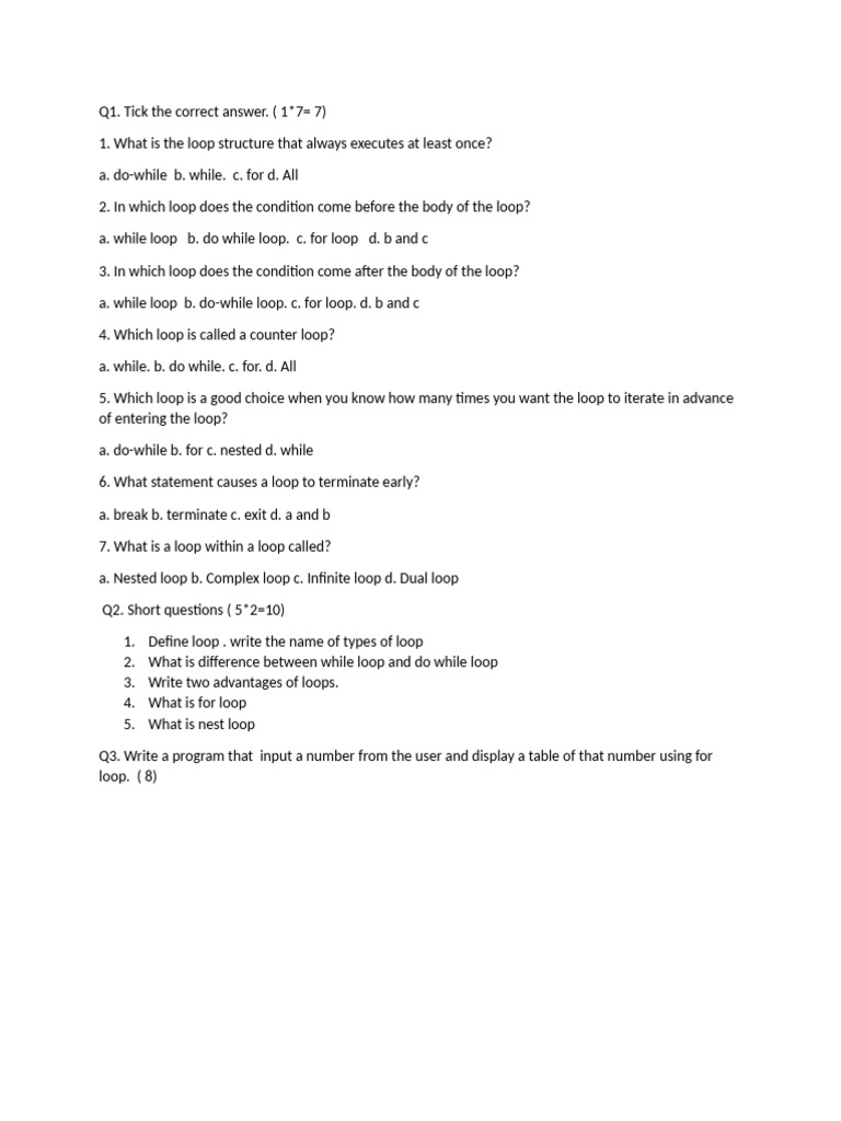 Loop Structures and Short Questions | PDF | Computers