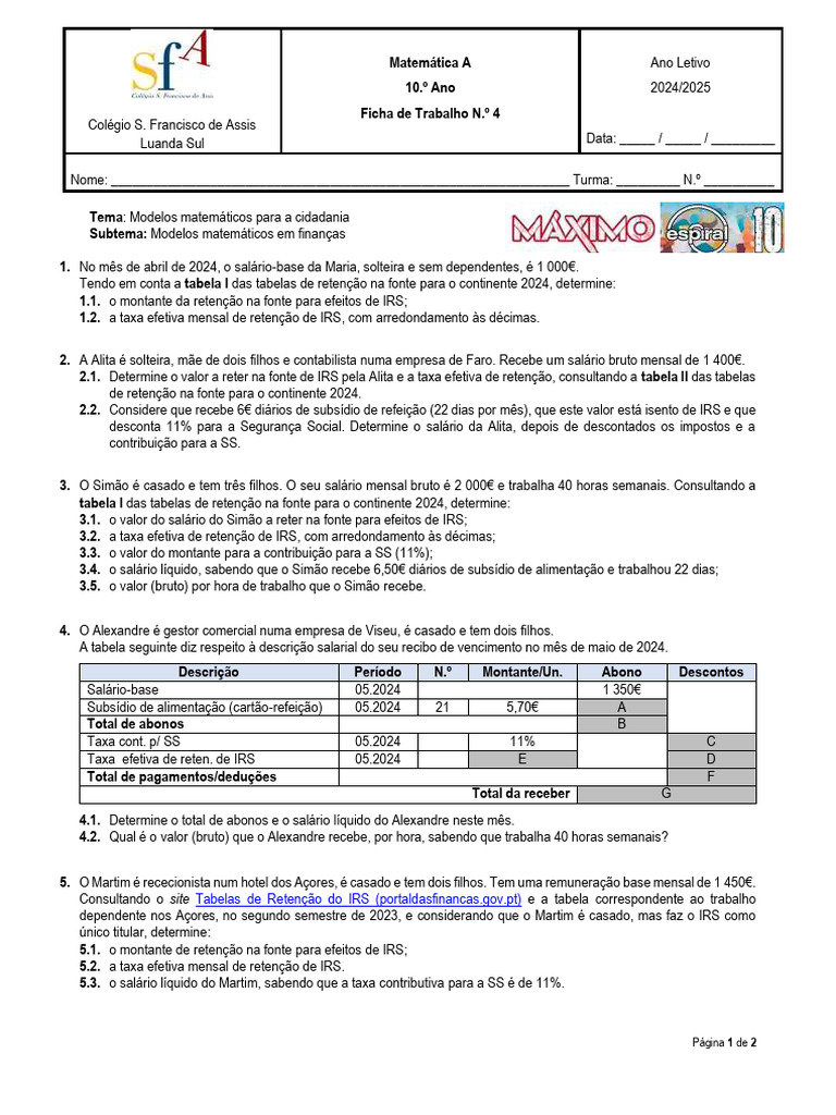 Clculo de Reteno de IRS e Salrios | PDF | Salrio | Finanas  Governamentais