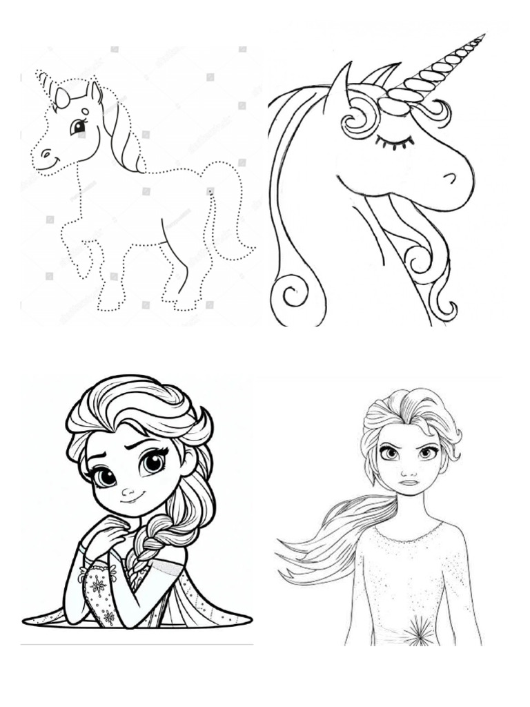 Coloring Pages (Unicorn, Elsa, Sleeping Beauty) | PDF