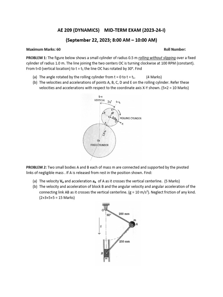 Midterm Exam: Dynamics AE 209 | PDF | Velocity | Acceleration