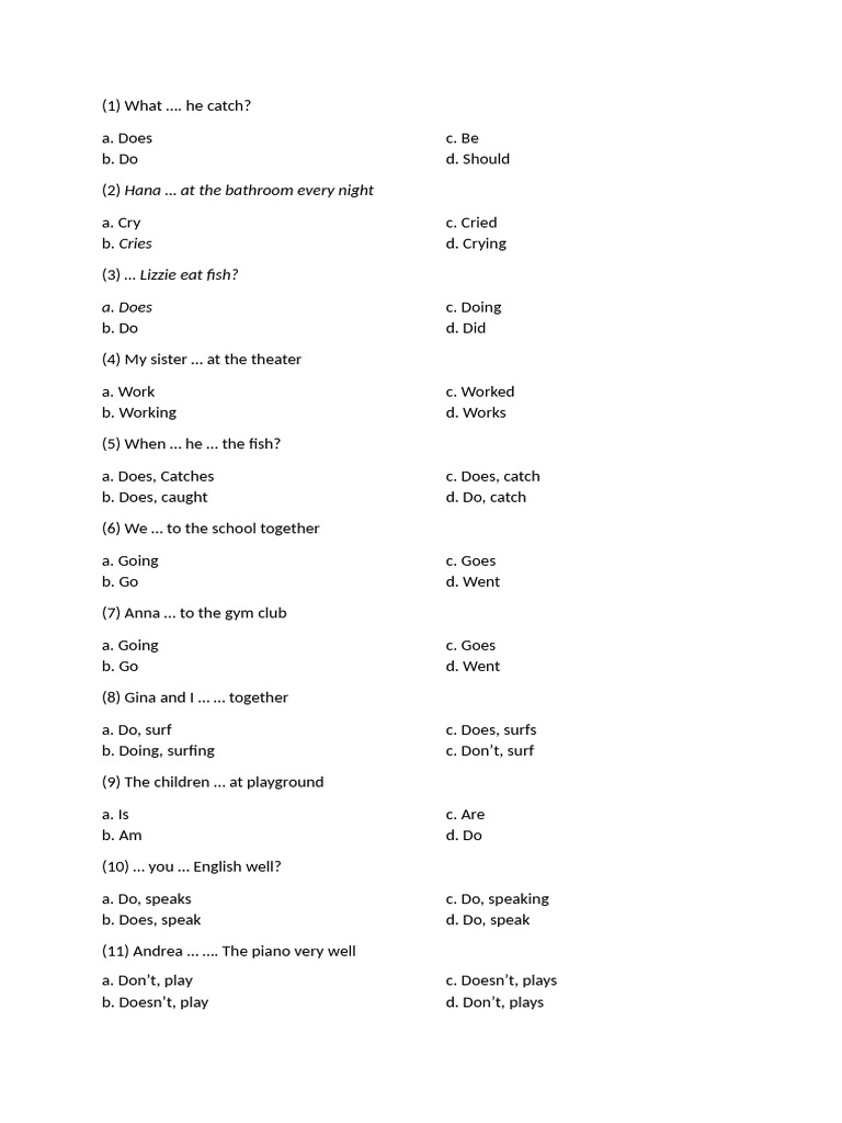 Exercise - Simple Present Tense | PDF | Language Arts & Discipline