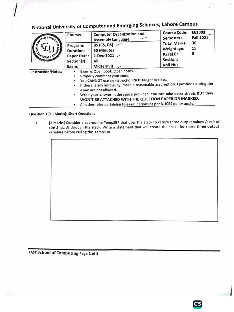 2021 - Midterm 2 - Fall - COAL | PDF