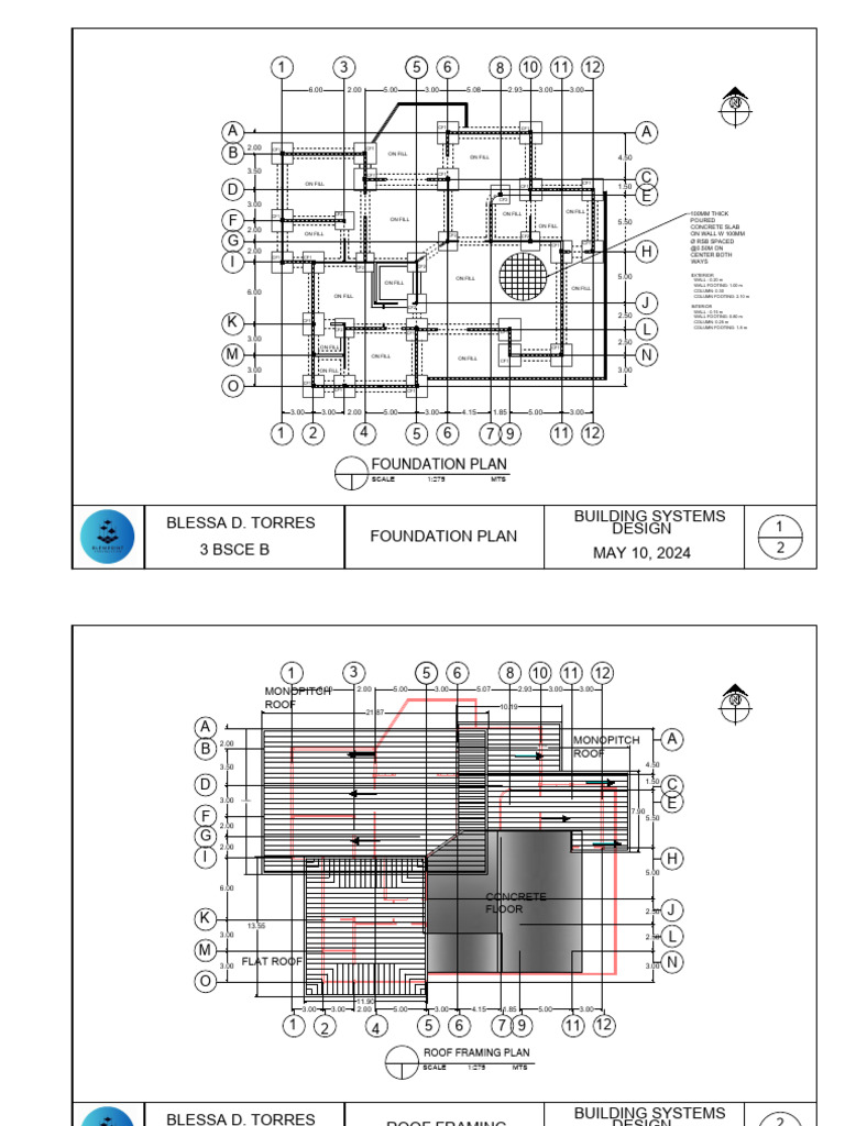 Torres Blessa BSD Foundation and Roof Framing Plan | PDF | Wall ...