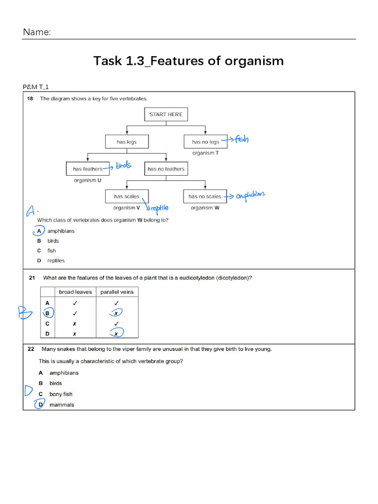 Bio Task 1.3: Organism Features | PDF | Science & Mathematics | Computers