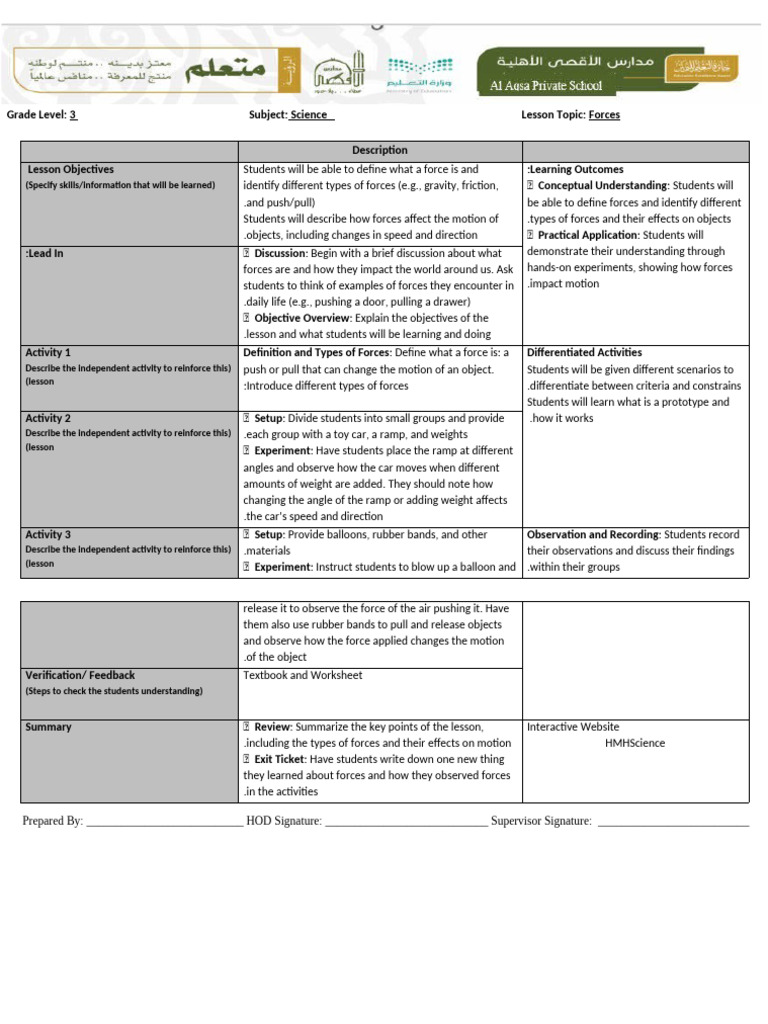 Grade 3 Weekly Lesson Plan 1 Term 1 | PDF | Force | Learning